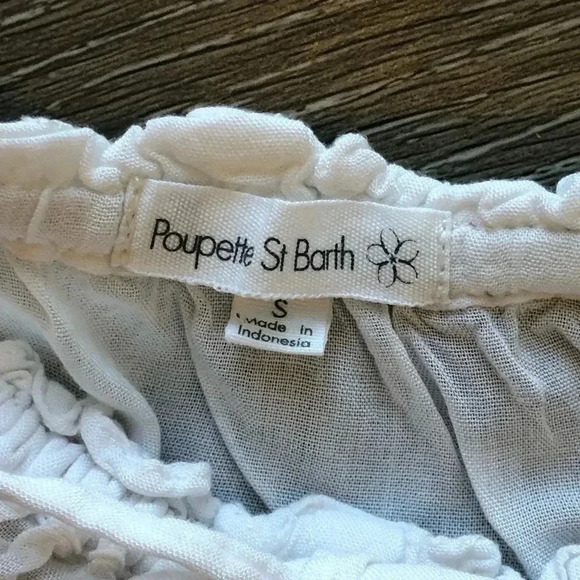 Poupette St Barth Blue White Embroidered Off Shoulder Mini Dress Size Small - Picture 10 of 14